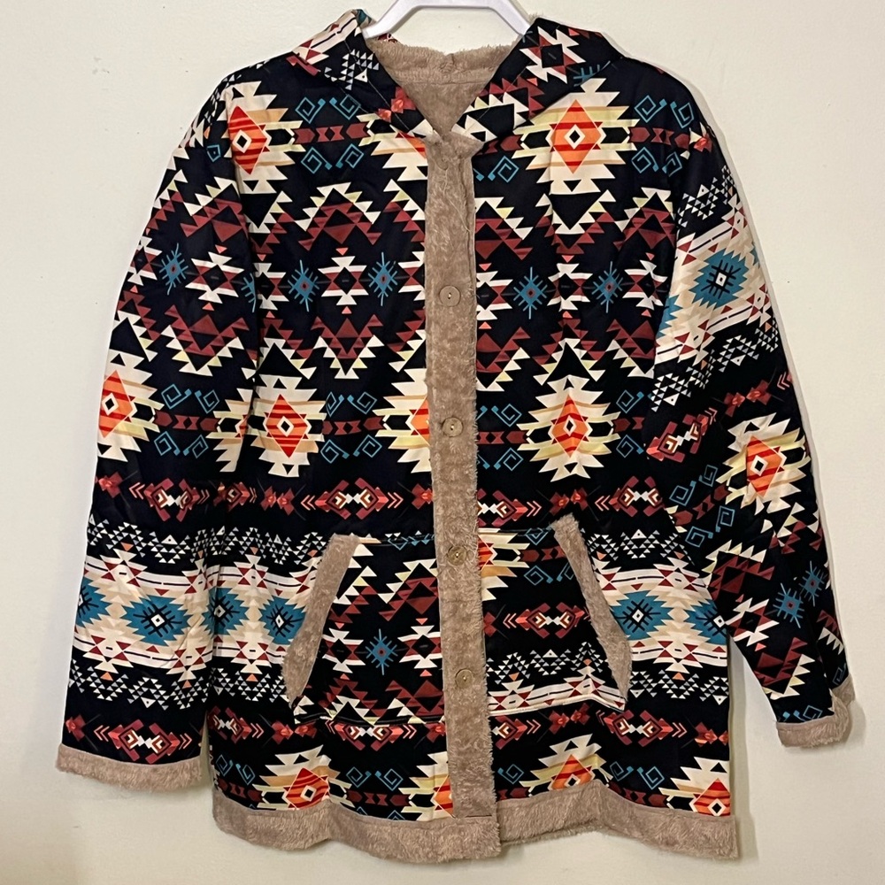 🆕Women's 2XL Aztec Southwestern Colorful XXL Hoodie Jacket. NWOT.